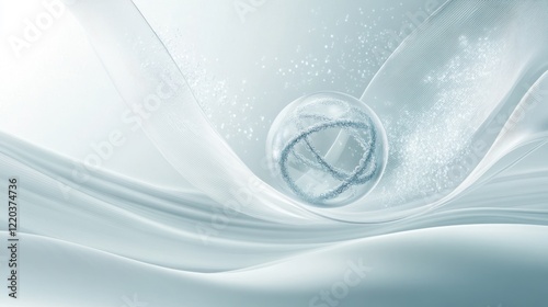 This visually active molecular ball with DNA structure floating on the skin's surface, symbolizes a skin care product that increases skin vitality and volume