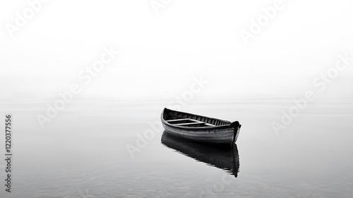 A small boat sits in the middle of a large body of water