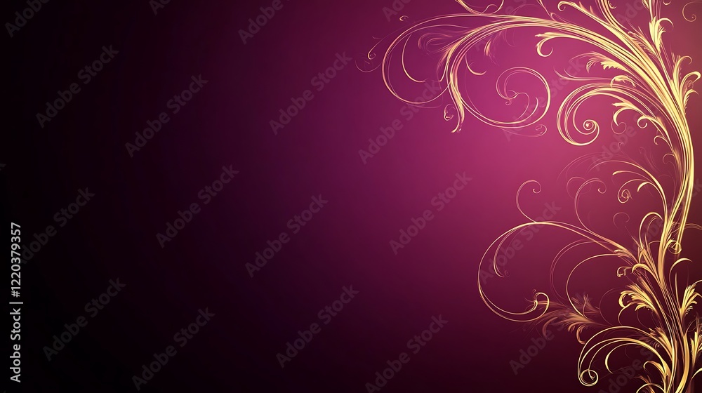 Elegant Gold Floral Design on Purple Background Elegant Gold Floral Design on Purple Background