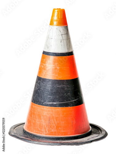Traffic cone placed on a city street for safety, cut out - stock png.