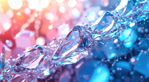 Abstract Digital Art with Interconnected Blue Crystals