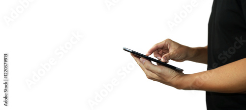 PNG,Hands Using a Tablet Device with Transparent Background photo