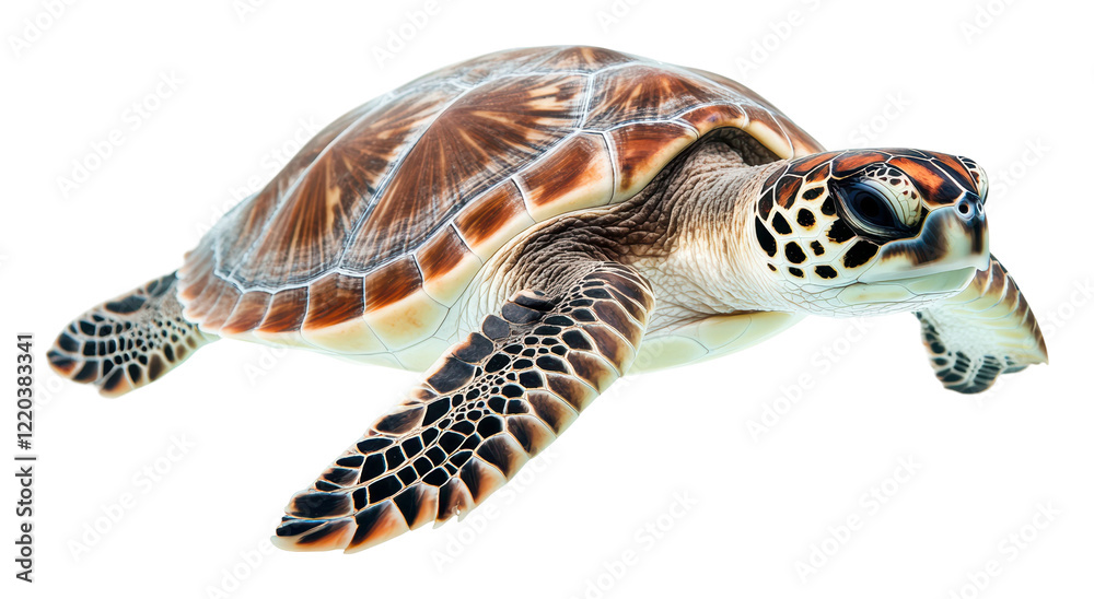 Obraz premium Sea turtle swimming gracefully in clear water, cut out - stock png.