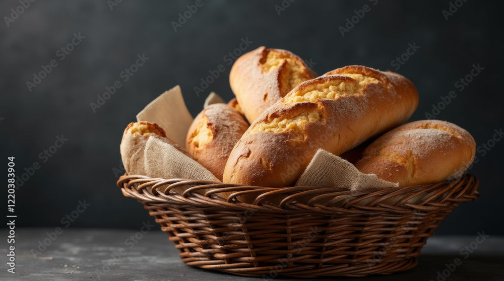 Fresh bread in a basket on a dark grunge background Fresh bread in a basket on a dark grunge background