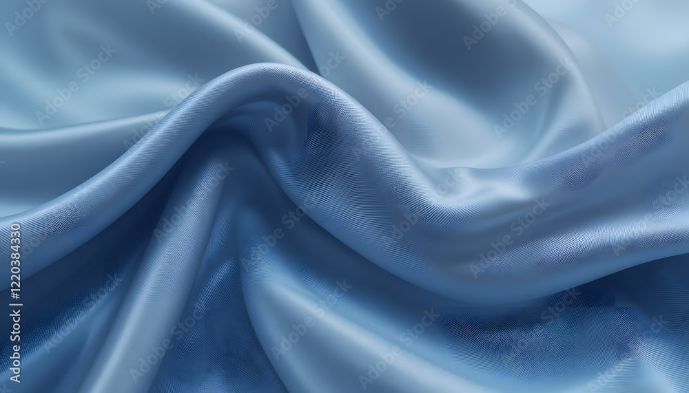 Obraz premium High-Resolution 4K Image of Blue Silk Satin Fabric with Gentle Waves, Perfect for Backgrounds, Branding, and Elegant Design Needs.