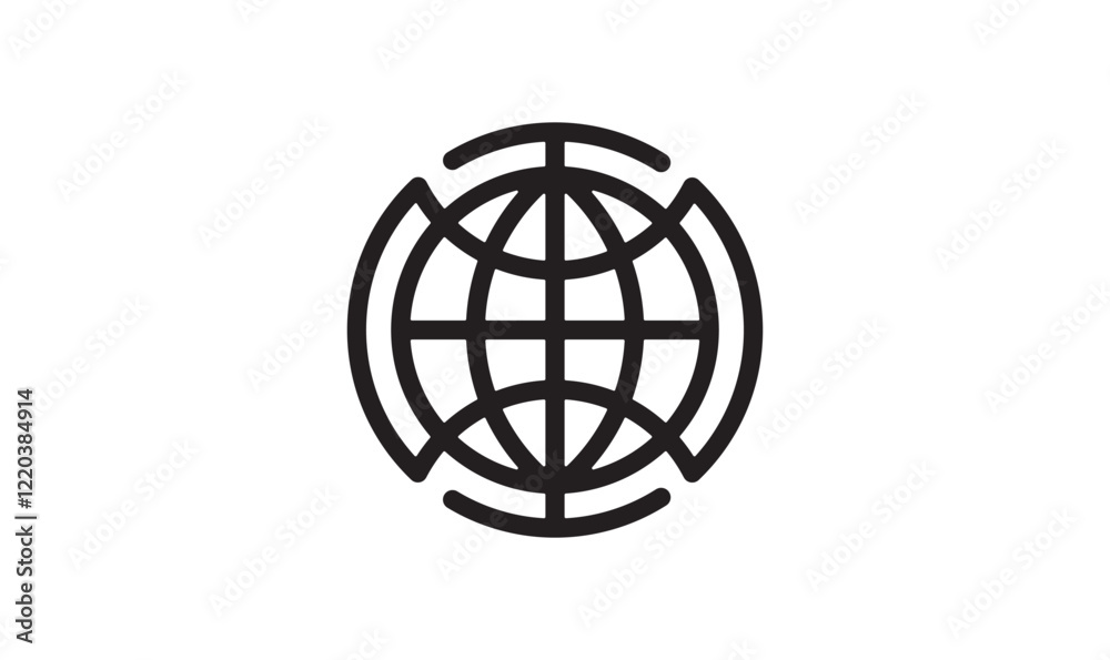 Simple black international world icon logo globe outline symbol global connectivity and the internet vector illustration Simple black international world icon logo globe outline symbol global connectivity and the internet vector illustration