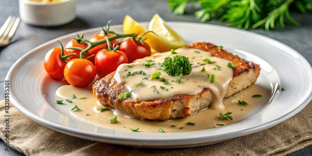Veal cutlet with creamy tuna sauce, restaurant meal, meat, restaurant meal, meat,beef substitute Veal cutlet with creamy tuna sauce, restaurant meal, meat, restaurant meal, meat,beef substitute