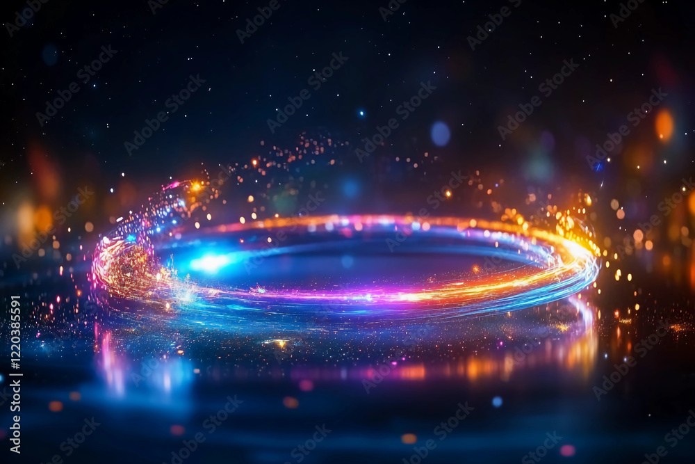 Obraz premium Galactic Iridescent Halo – A majestic supernova surrounded by a halo of iridescent light that shifts through a spectrum of vibrant colors, providing an otherworldly atmosphere in deep space