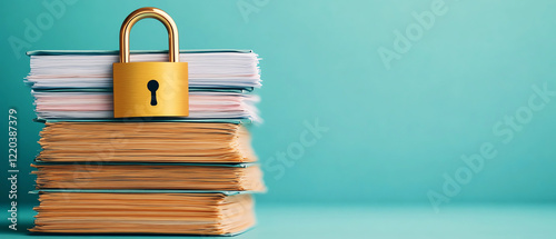 Secure documents piled with lock symbolizing confidentiality and protection in a business setting.