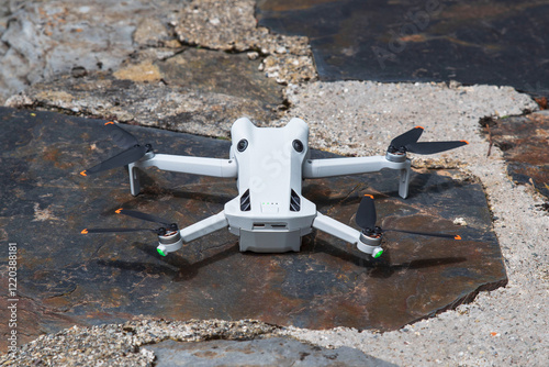 Close-up of a ground drone ready for take-off