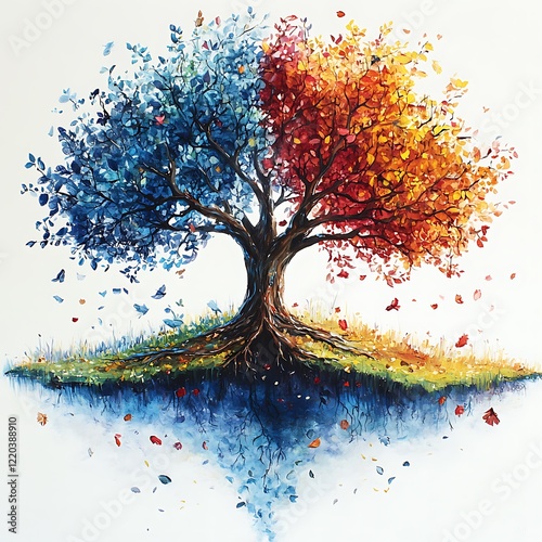 Colorful Tree Seasonal Change Illustration photo