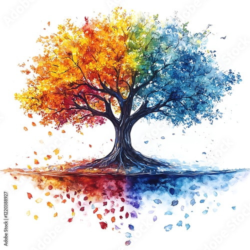Colorful Tree Seasonal Change Illustration photo