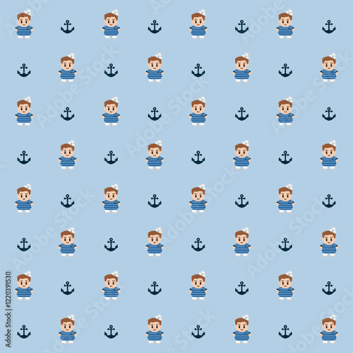 Seamless pattern cute sailor and anchor