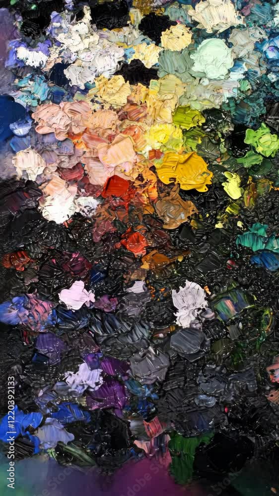Colorful paint palette displaying a variety of vibrant colors blended together in an artistic manner Colorful paint palette displaying a variety of vibrant colors blended together in an artistic manner
