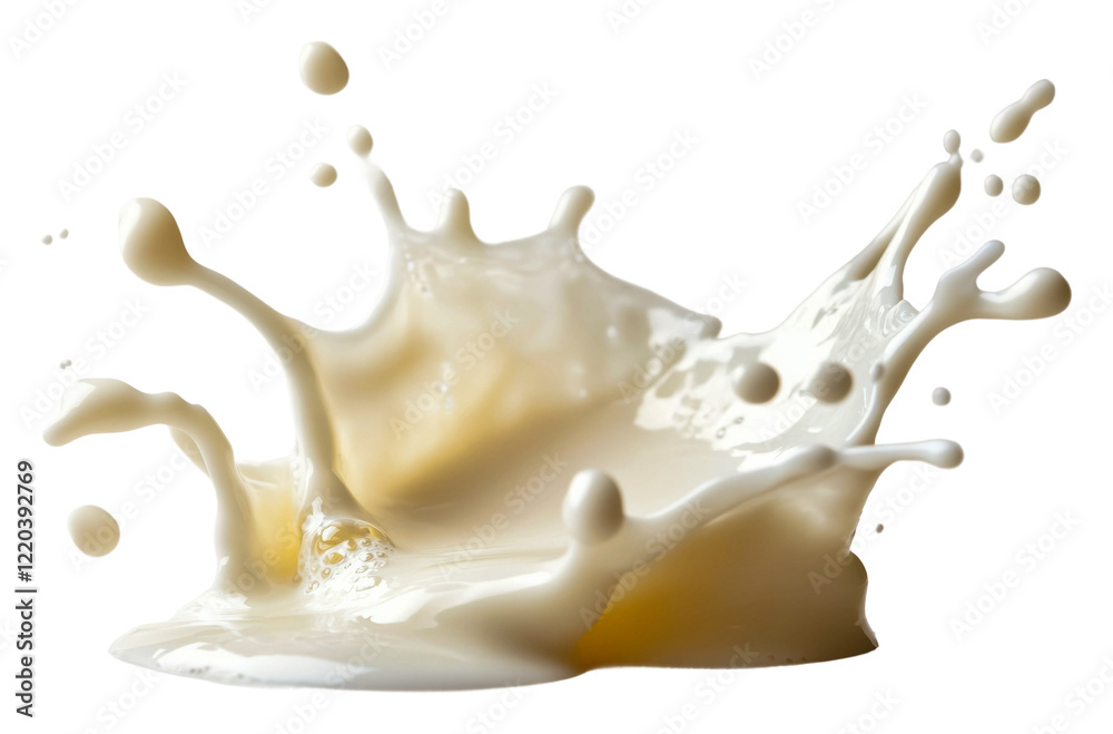 Naklejka premium Milk splash captures dynamic motion in kitchen, cut out - stock png.