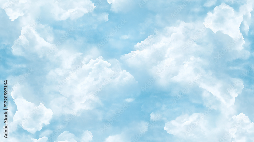 Naklejka premium Serene and Tranquil Cloudy Sky Texture with Fluffy White Clouds Against a Soft Blue Background.