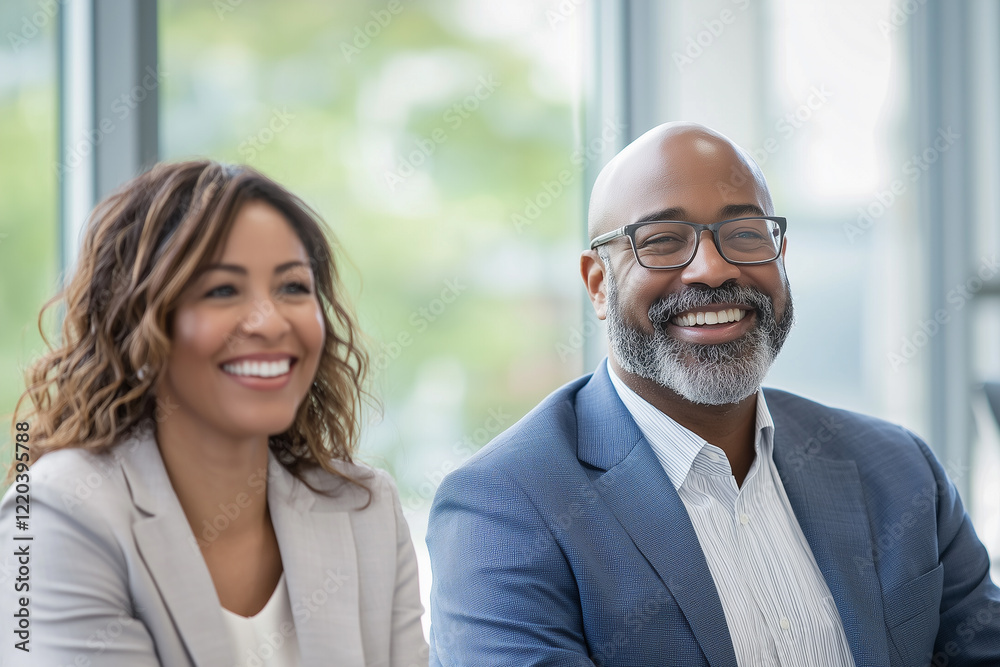 Smiling Professionals in Modern Office Smiling Professionals in Modern Office
