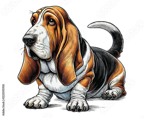Basset hound color on a white background