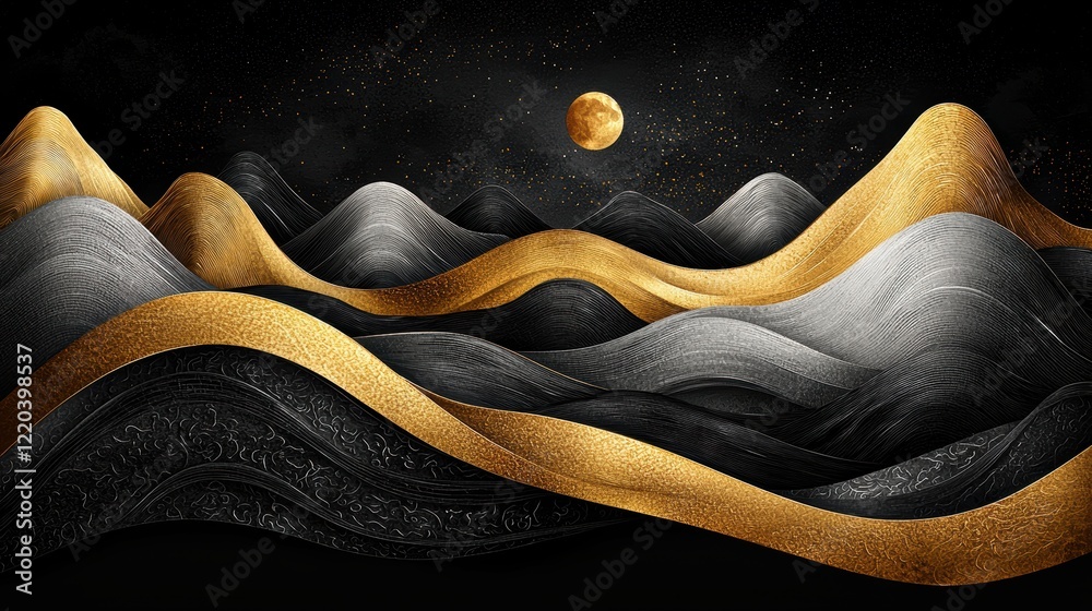 Mesmerizing Waves of Gold and Silver Under a Moonlit Sky Mesmerizing Waves of Gold and Silver Under a Moonlit Sky