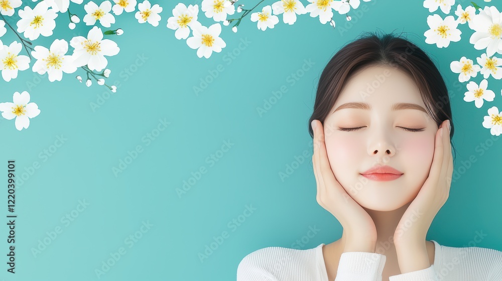 Serene Beauty: A Woman Embracing Tranquility Amid Blossoming Flowers Serene Beauty: A Woman Embracing Tranquility Amid Blossoming Flowers