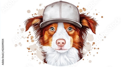 Playful Dog Wearing a Cap in a Colorful Artistic Style photo