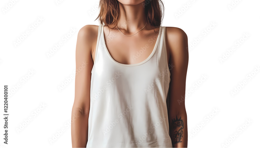 Woman Wearing Simple Elegant White Tank Top Minimalist Fashion Studio Shot girl skin body slim model Woman Wearing Simple Elegant White Tank Top Minimalist Fashion Studio Shot girl skin body slim model