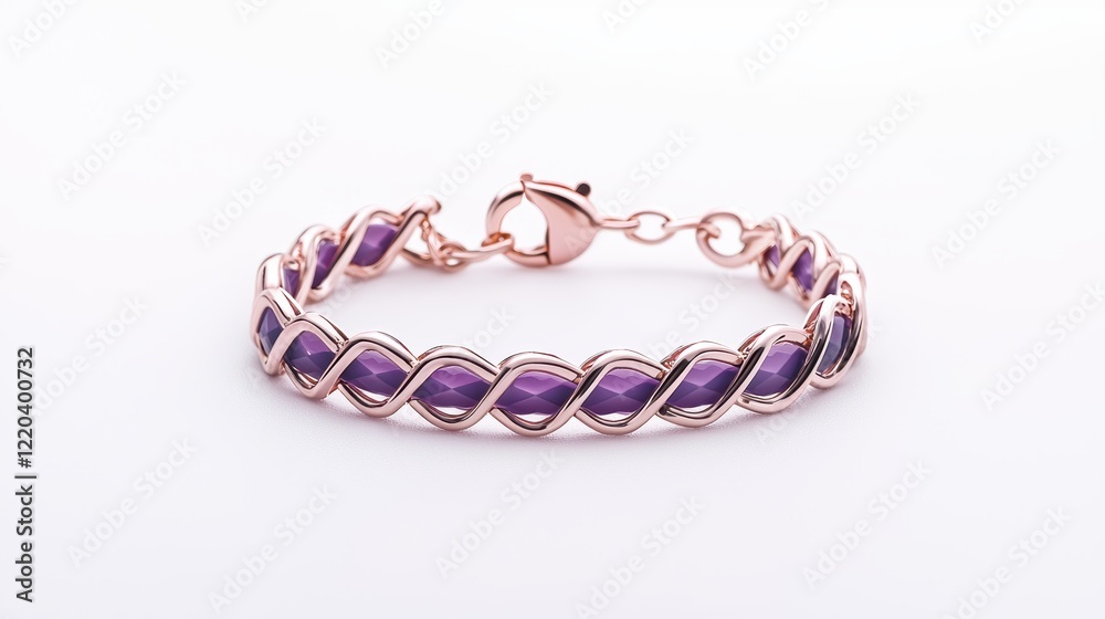 Fototapeta premium Elegant Rose Gold Bracelet with Purple Gemstone Accents for Fashion Lovers