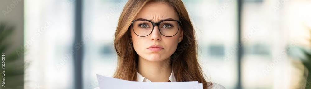 Businesswoman reviewing insolvency documents in office environment Businesswoman reviewing insolvency documents in office environment