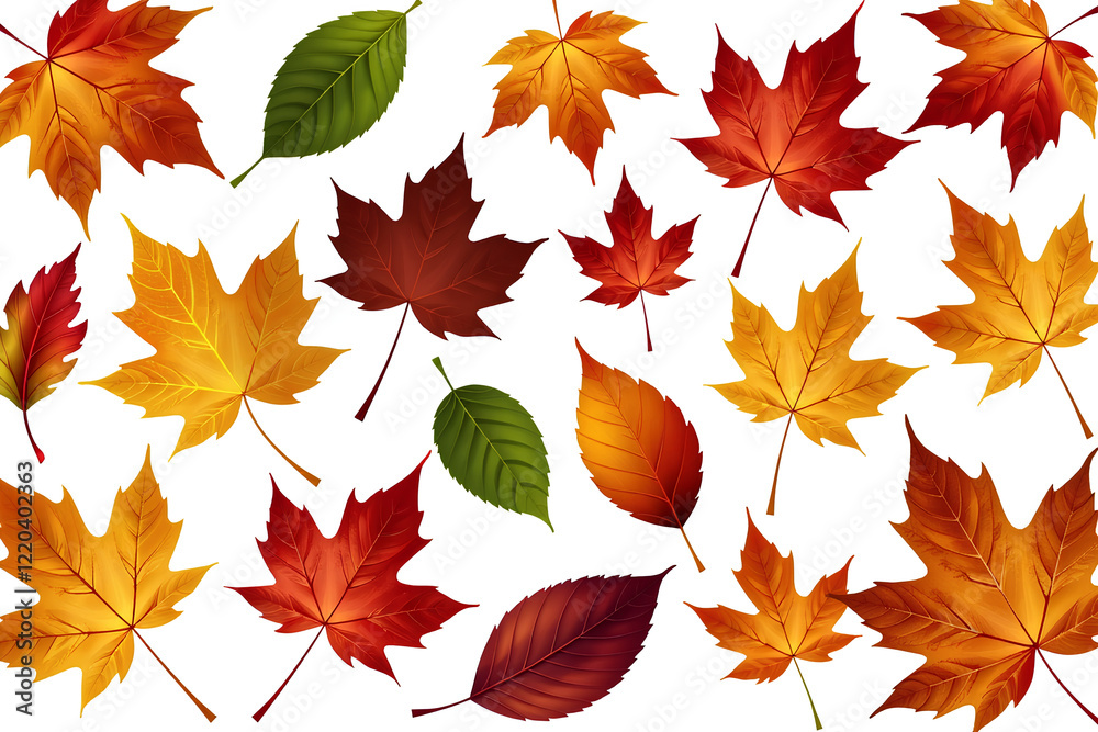Fototapeta premium Vibrant Autumn Leaves Assortment, Realistic Vector Graphic, Ideal for Seasonal Designs and Fall Themed Backgrounds