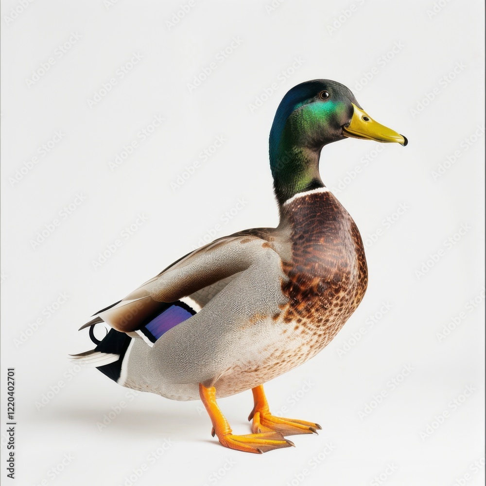 Obraz premium Colorful Male Duck Standing in Profile with White Background