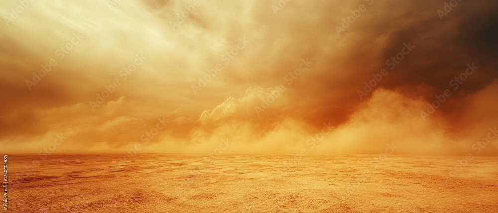 Obraz premium Dusty desert landscape with sandstorms illustrating desolate beauty and harsh environment
