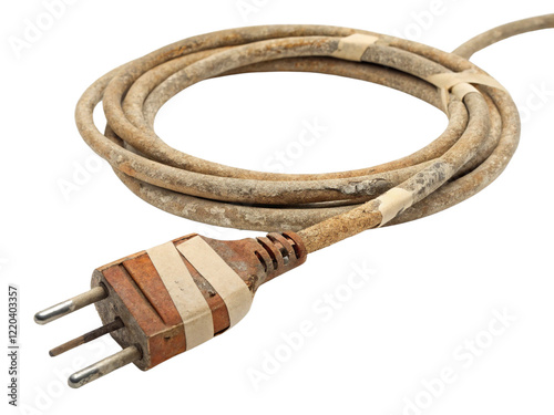 Old electric wire isolated on transparent background.