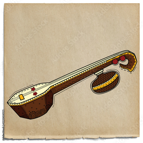 vector illustration of desi (indian) art style veena indian musical instrument.
