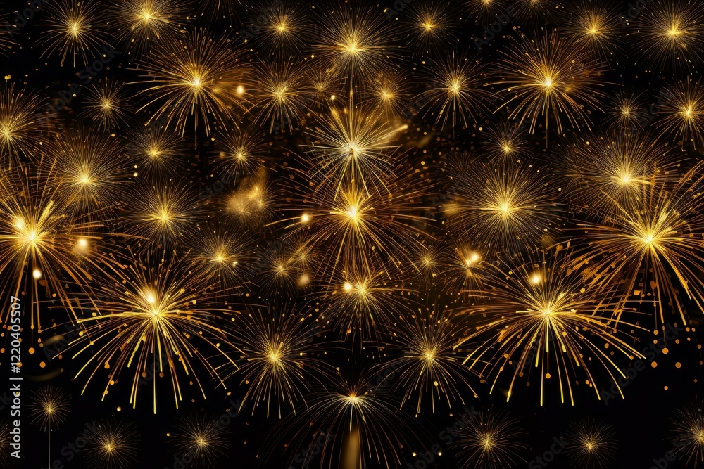Fototapeta premium Golden fireworks exploding against a dark night sky, creating a festive and celebratory atmosphere