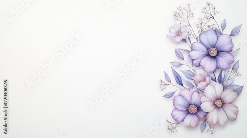 Delicate Floral Arrangement with Soft Purple and White Blooms on Light Background