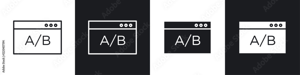A B test icons collection in black and white solid and line style A B test icons collection in black and white solid and line style
