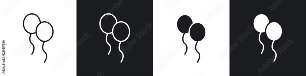 Balloon icons collection in black and white solid and line style Balloon icons collection in black and white solid and line style