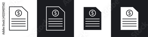Bank statement icons collection in black and white solid and line style