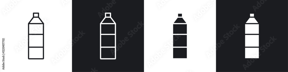 Bottle icons collection in black and white solid and line style Bottle icons collection in black and white solid and line style