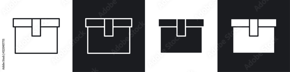 Box icons collection in black and white solid and line style Box icons collection in black and white solid and line style