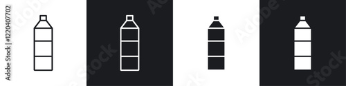 Bottle icons collection in black and white solid and line style