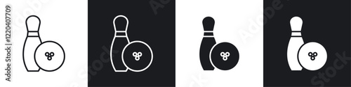 Bowling icons collection in black and white solid and line style