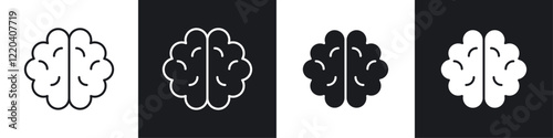 Brain icons collection in black and white solid and line style