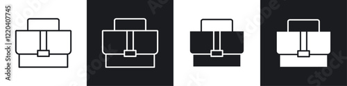 Briefcase icons collection in black and white solid and line style