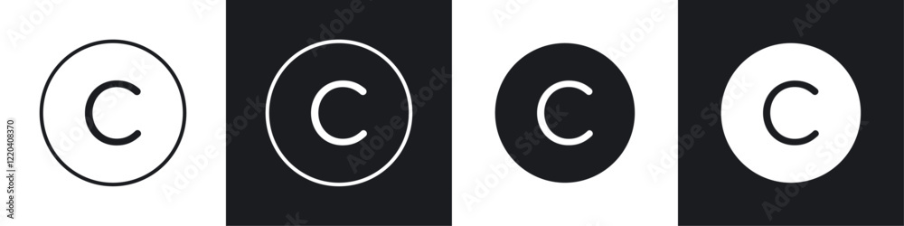 Copyright icons collection in black and white solid and line style Copyright icons collection in black and white solid and line style