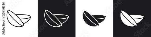 contact lenses icons collection in black and white solid and line style
