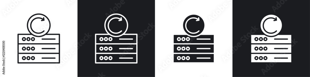 Data backup icons collection in black and white solid and line style Data backup icons collection in black and white solid and line style