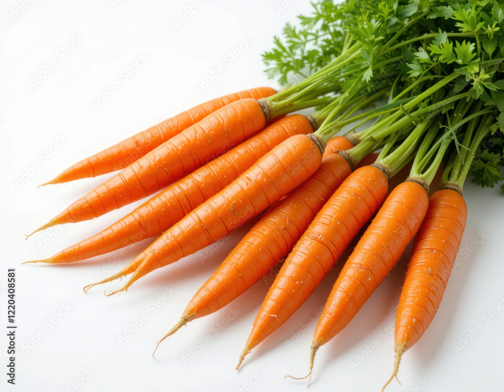 close up of pile fresh carrots and their leaves isolated on a white background close up of pile fresh carrots and their leaves isolated on a white background