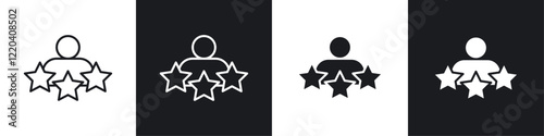 Customer satisfaction icons collection in black and white solid and line style