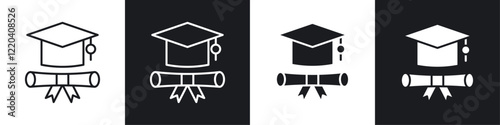 Degree icons collection in black and white solid and line style
